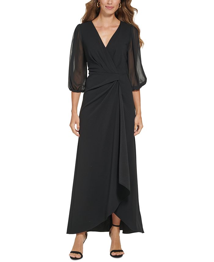 Make Way Balloon Sleeve Knit Wrap Dress Taupe