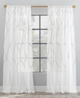 Azlan Geometric Embroidery Sheer Rod Pocket Curtain Panel - Gray