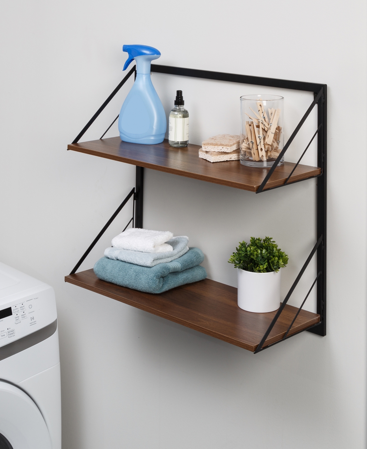 Multipurpose 2 Tier Floating Wall Shelf with Shelves and Bracket