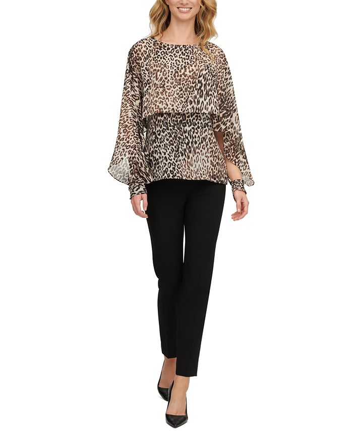 DKNY Women's Leopard-Print Cape-Sleeve Blouse - Macy's