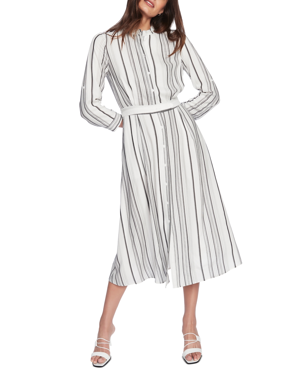 Shop Court & Rowe Women's Stripe Belted Midi Shirt Dress In Soft Ecru