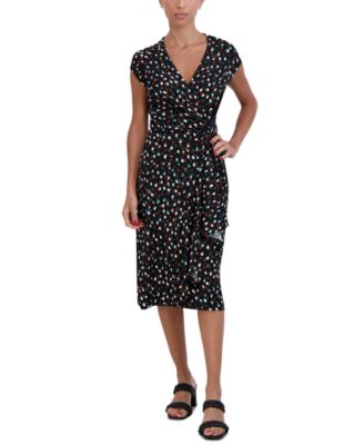 Robbie Bee Petite V-Neck Short-Sleeve Midi Dress - Black/Green - Size PS