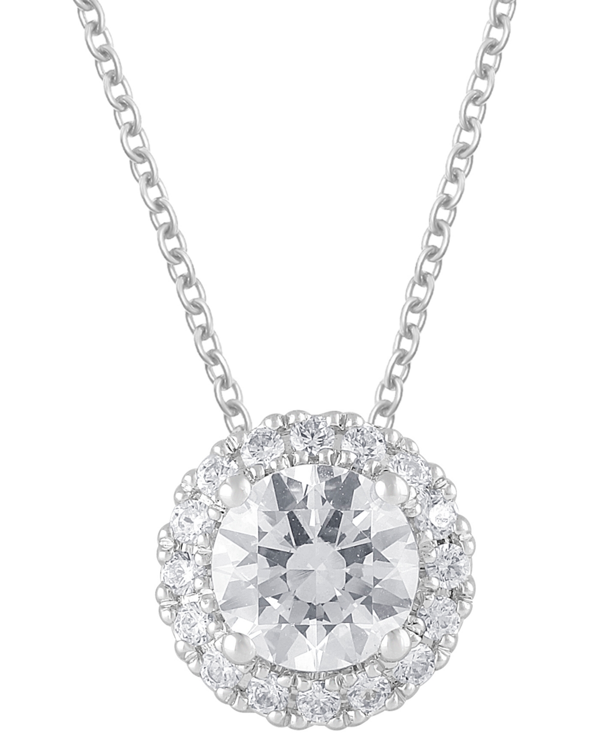 Lab Grown Diamond Halo 18" Pendant Necklace (1-1/5 ct. t.w.) in 14k White, Yellow or Rose Gold - White Gold