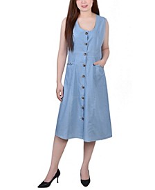 Women's Sleeveless Chambray Dress with Chain Details