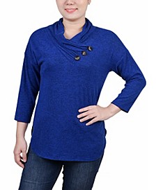 Women's 3/4 Sleeve Crossover Cowl Neck Top