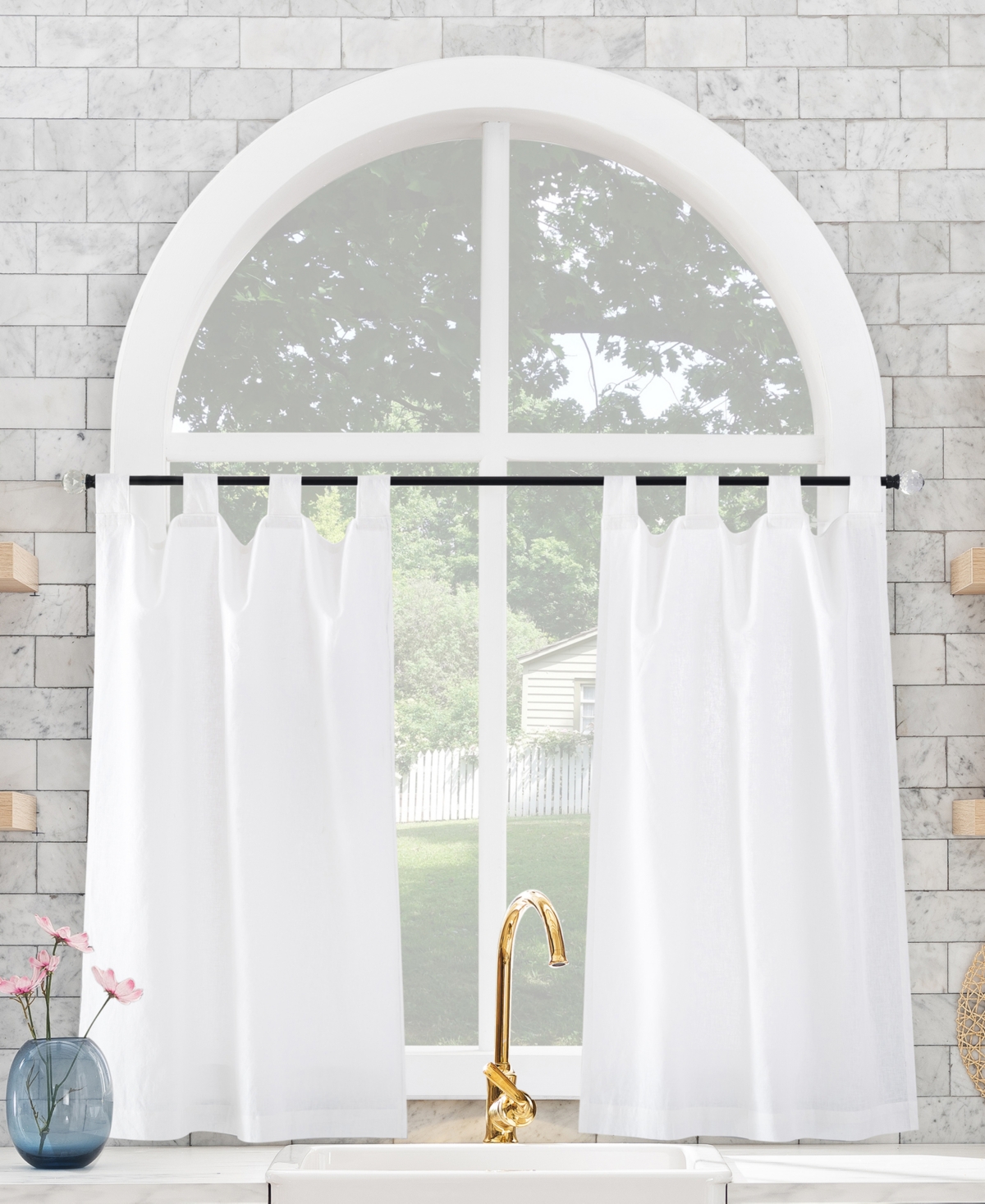 Linen Cotton Blend Cafe Curtain Pair - White