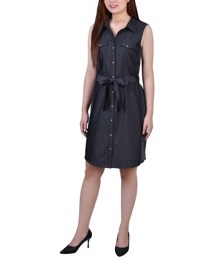 Ny Collection Womens Sleeveless Belted Chambray Dress Macys 