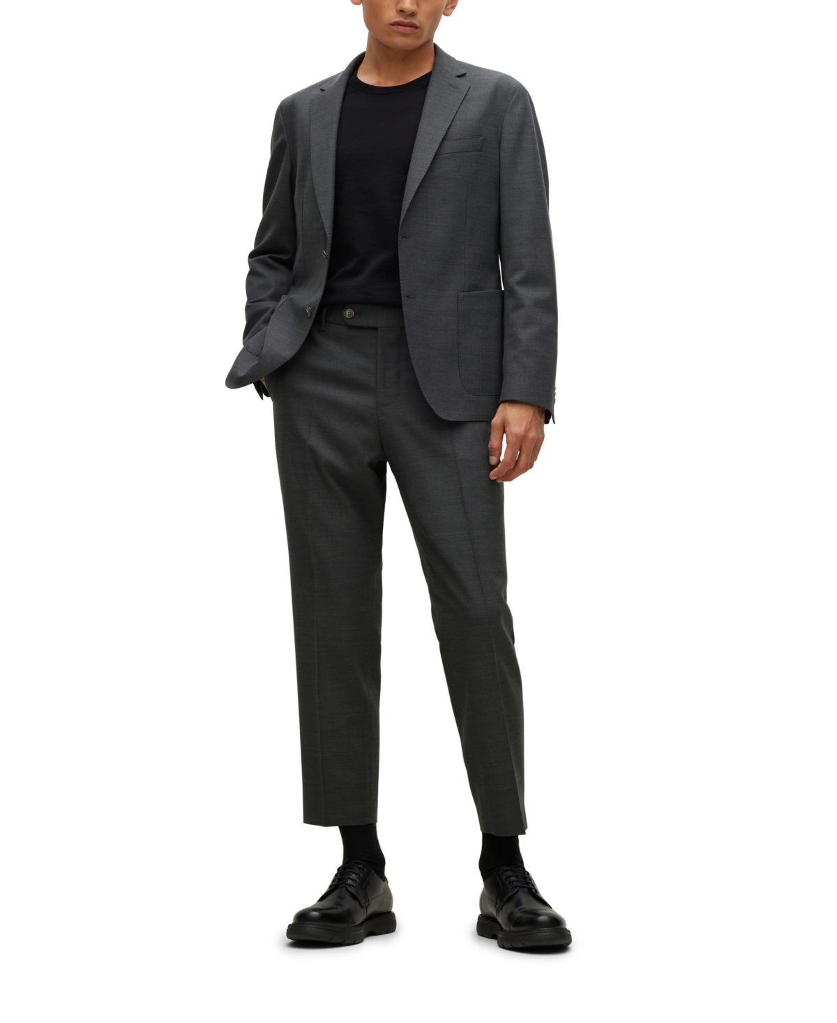 Hugo Boss Slim-fit Suit In Patterned Stretch Wool In Grey