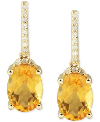 Macy's - Citrine (2-1/10 ct. t.w.) & Diamond (1/10 ct. t.w.) Oval Drop Earrings in 14k Gold