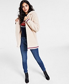 Women's Open-Front Hooded Fleece Jacket, Half-Snowflake Raglan Sweater & TH Flex Waverly Skinny Jeans