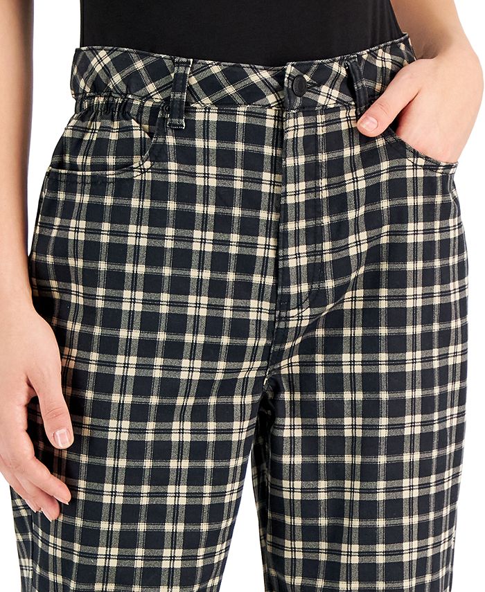 Vanilla Star Women's Plaid CinchedWaist Mom Jeans Macy's