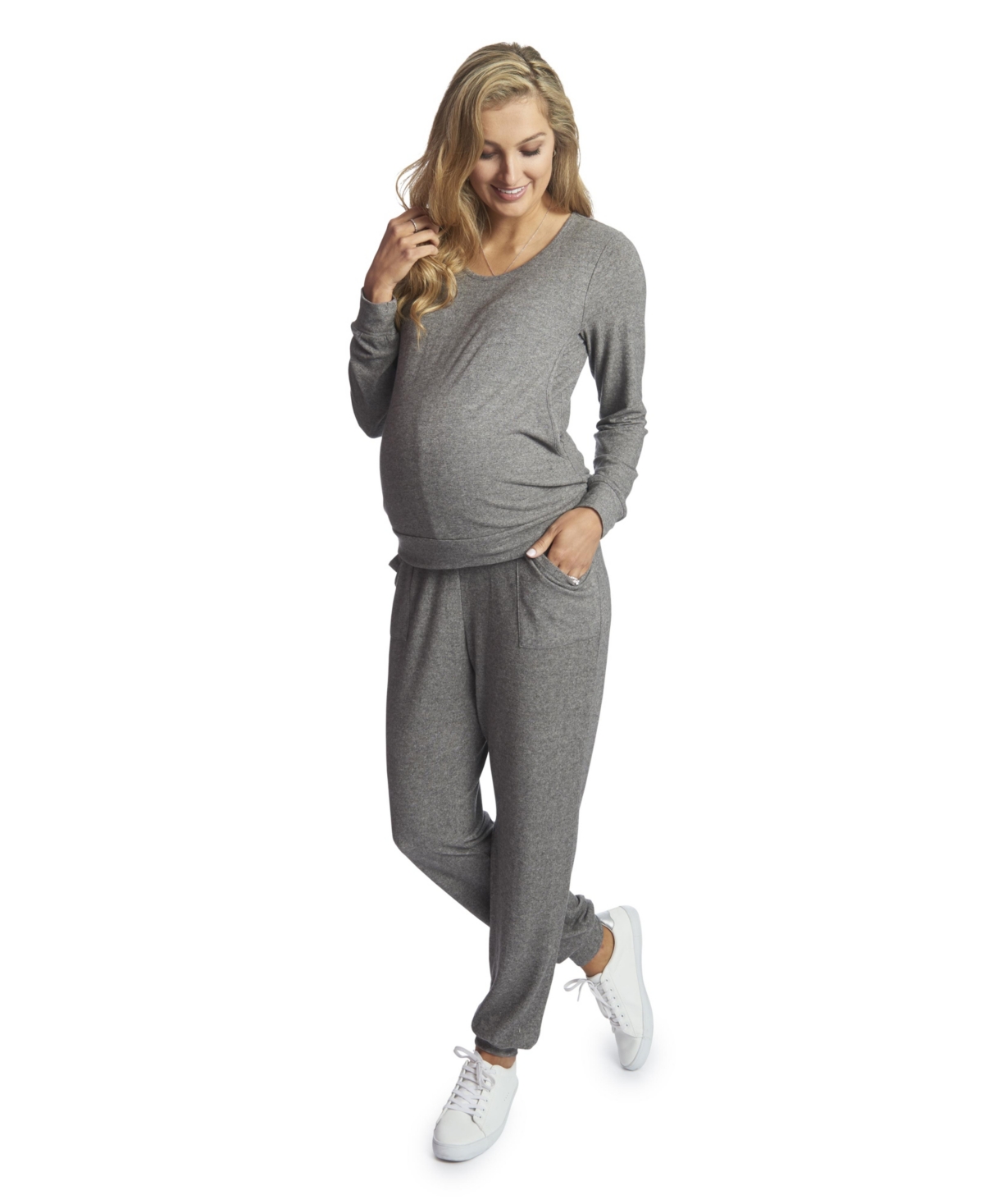 Everly Grey Maternity Whitney 2-Piece /Nursing Top & Pant Set - French  Terry Black