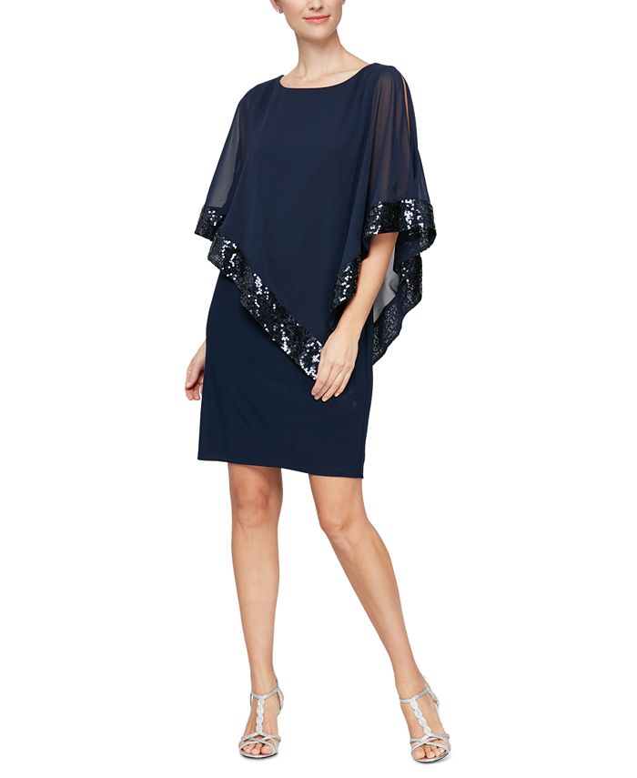 SL Fashions Women's Sequined Asymmetrical Cape-Overlay Dress - Macy's