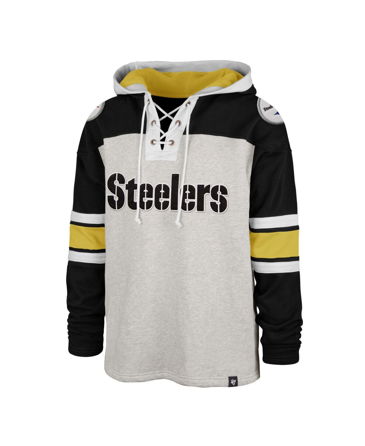 Men's '47Pittsburgh Steelers Gridiron Lace-Up Pullover Hoodie - Gray