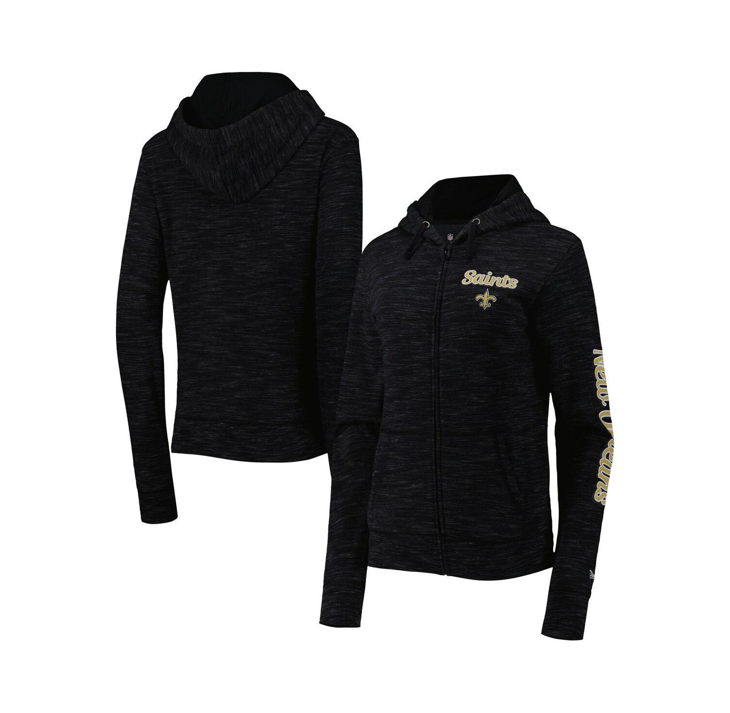 Women's Black New Orleans Saints Reverse Space-Dye Full-Zip Hoodie
