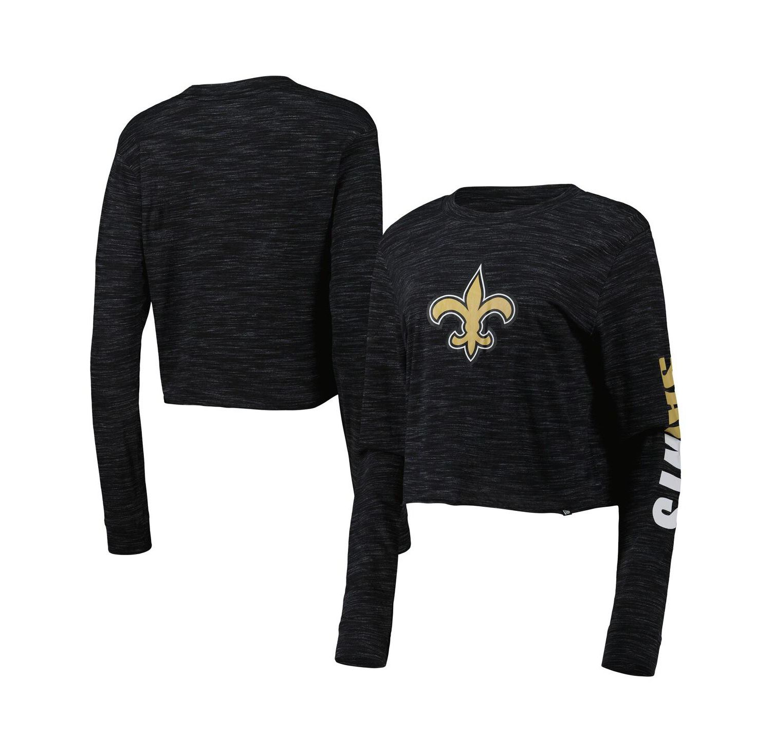 Women's Black New Orleans Saints Crop Long Sleeve T-shirt