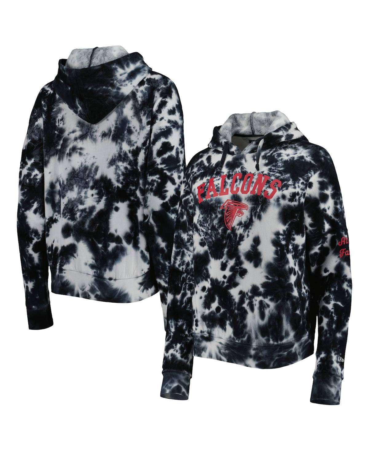 NEW ERA WOMEN'S NEW ERA BLACK ATLANTA FALCONS CLOUD DYE FLEECE PULLOVER HOODIE 
