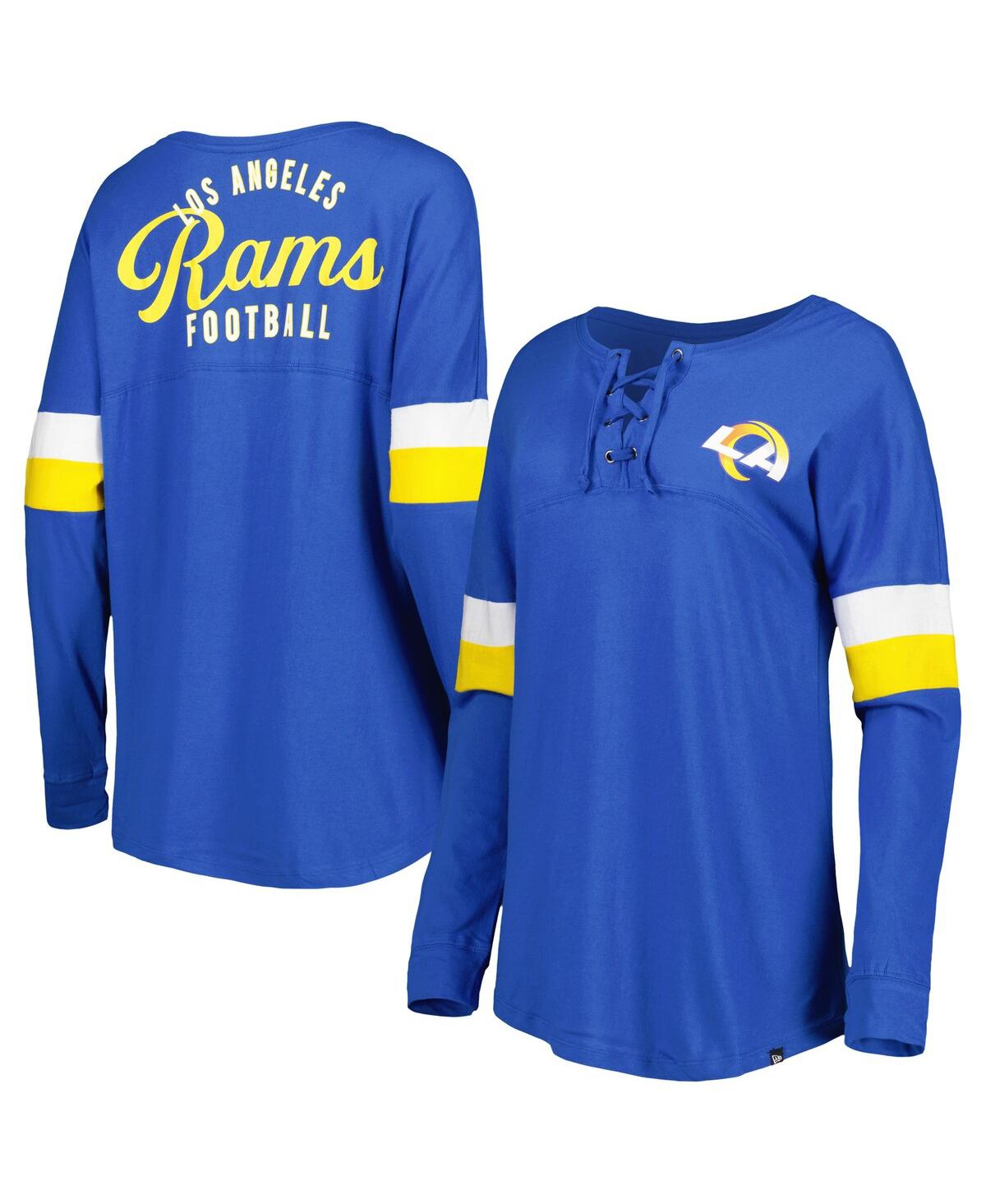 NEW ERA WOMEN'S NEW ERA ROYAL LOS ANGELES RAMS ATHLETIC VARSITY LACE-UP LONG SLEEVE T-SHIRT 