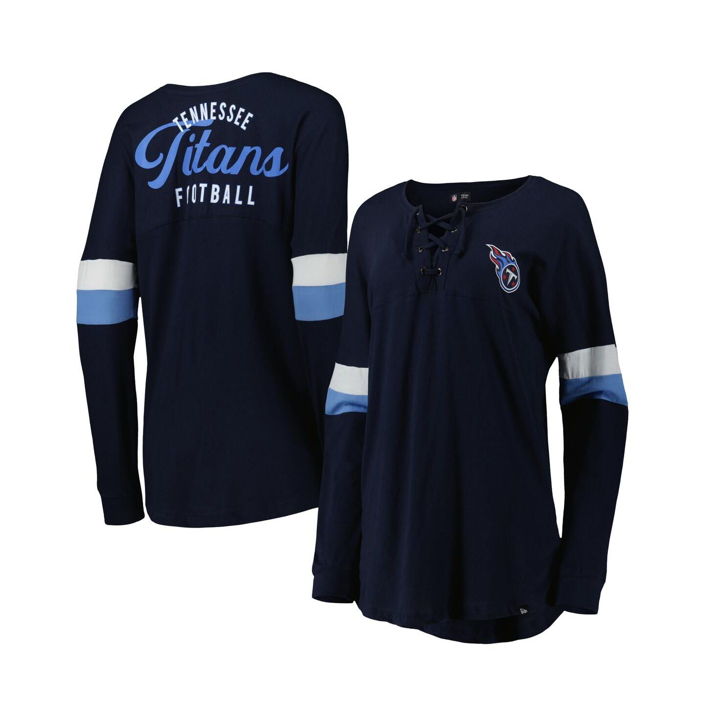 Женская футболка New Era Navy Tennessee Titans Athletic Varsity Lace-Up Long Sleeve — фото 1
