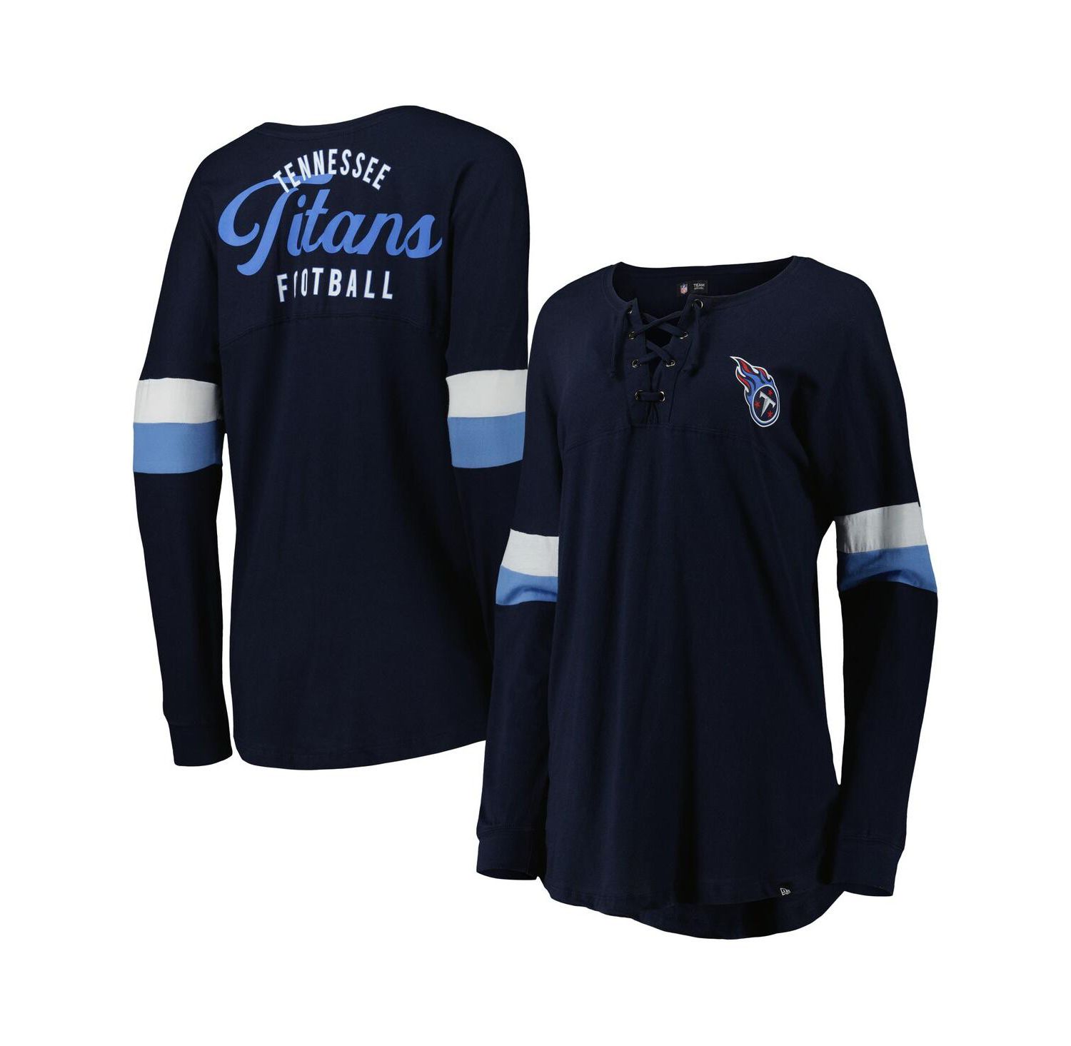 Women's Navy Tennessee Titans Athletic Varsity Lace-Up Long Sleeve T-shirt