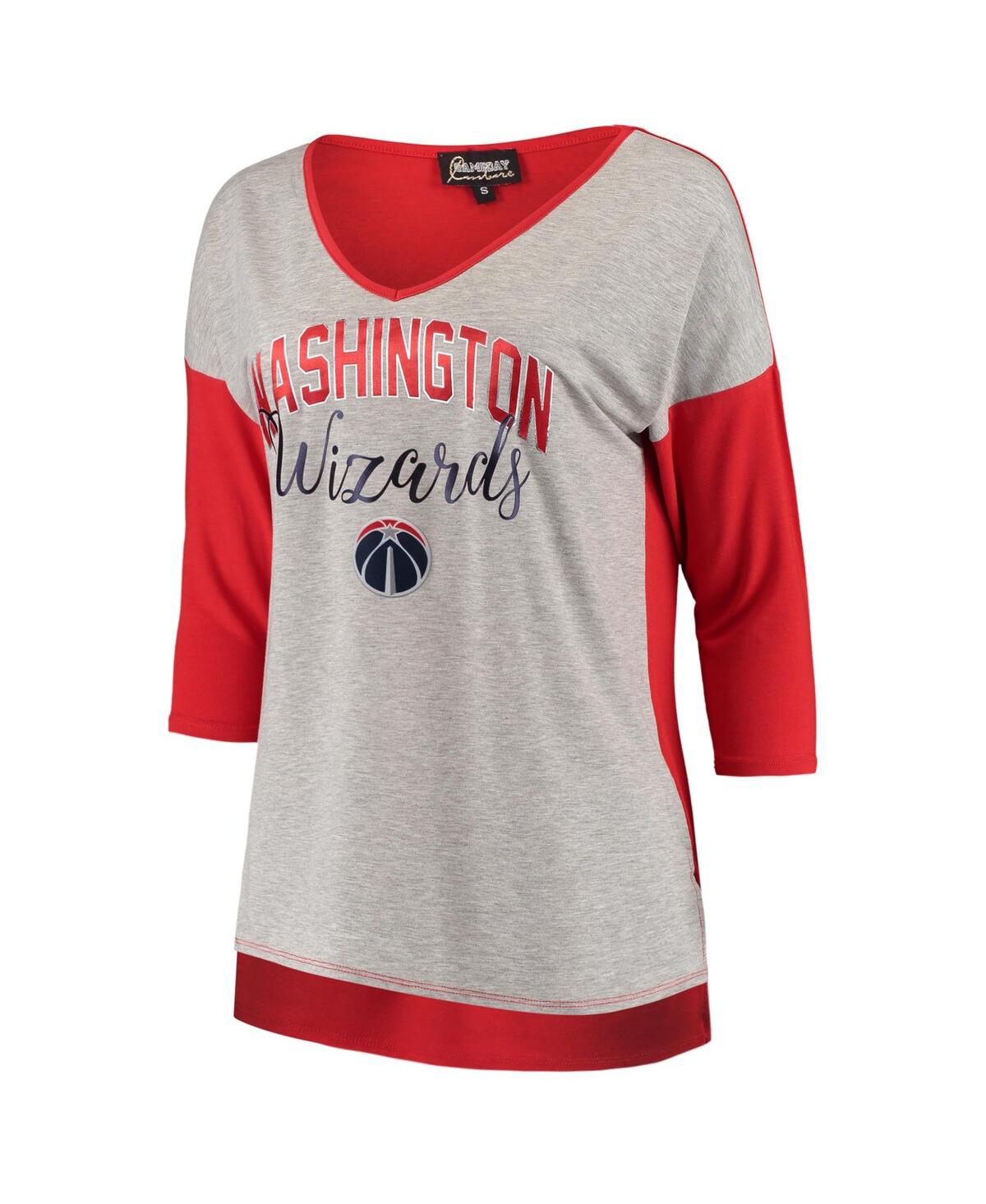 Shop Gameday Couture Women's Heathered Gray Washington Wizards In It To Win It V-neck 3/4-sleeve T-shirt