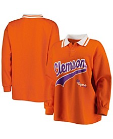 Women's Orange Clemson Tigers Happy Hour Long Sleeve Polo Shirt