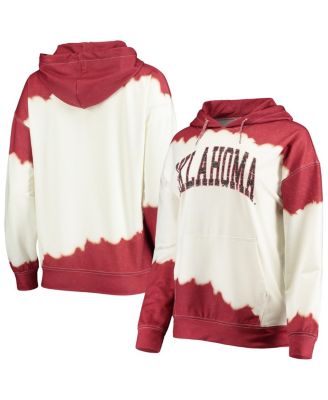Women's White, Crimson Oklahoma Sooners For the Fun Double Dip-Dyed Pullover Hoodie