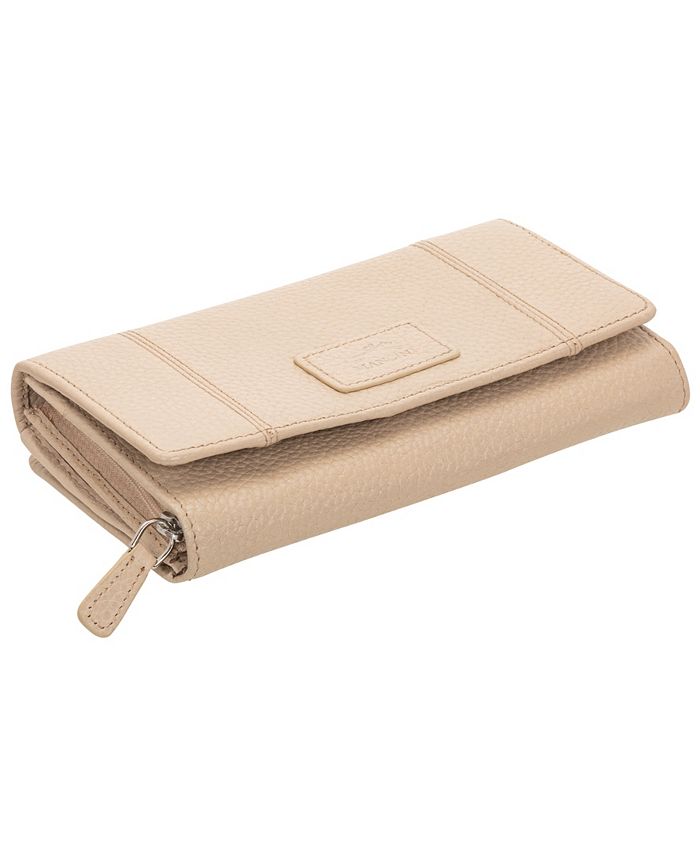 Pebbled Women's RFID Small Clutch Wallet - Bone Color, Medium Size, Full Grain Leather - View #8