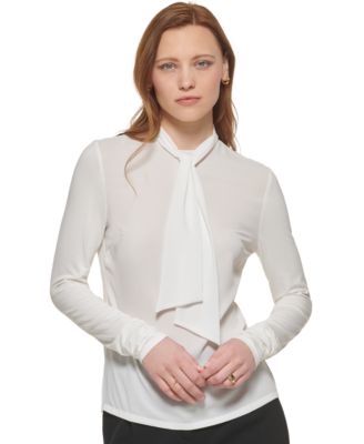 calvin klein long sleeve tie front blouse