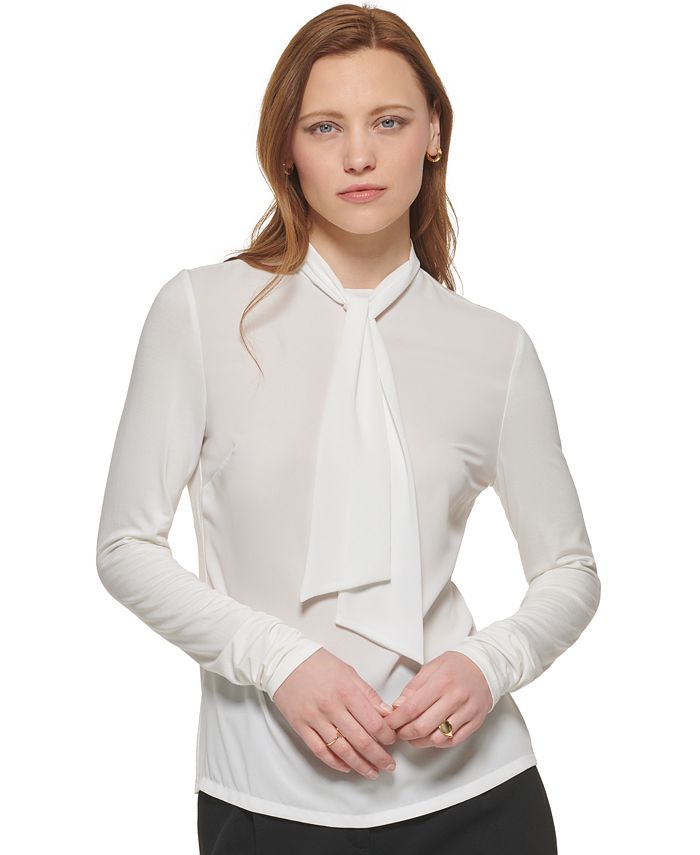 Calvin Klein Women's Long Sleeve Tie Neck Blouse & Reviews - Tops - Women -  Macy's