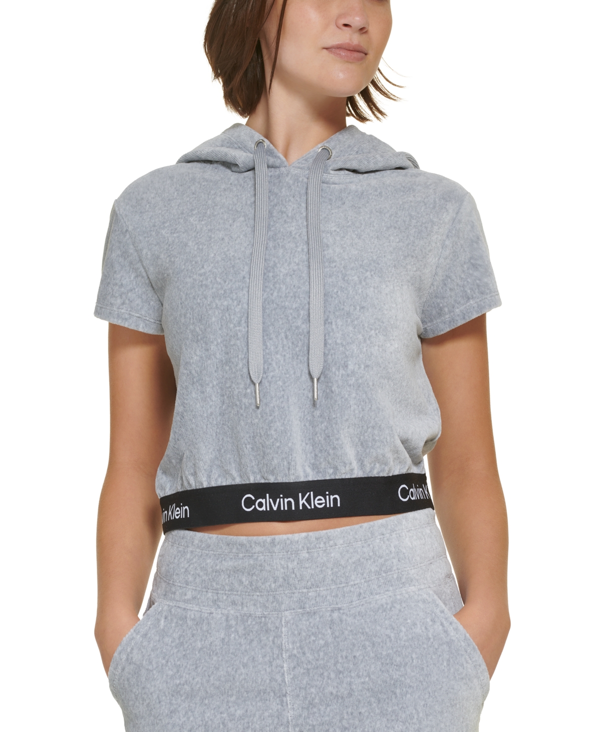 Calvin Klein Performance Women's Short-Sleeve Velour Logo-Waist Hoodie