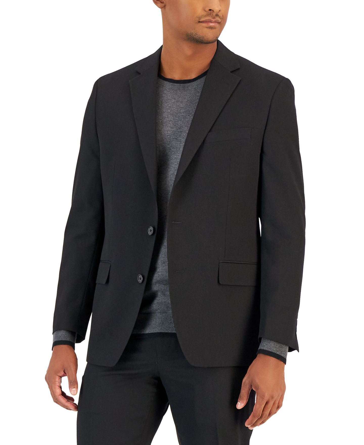 Мужской однотонный приталенный костюм-двойка Van Heusen Flex, цвет: Глубокий чёрный — фото 4