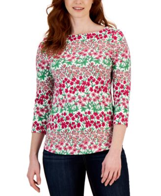 Charter Club - Women's Cotton Mixed-Print Knit Top