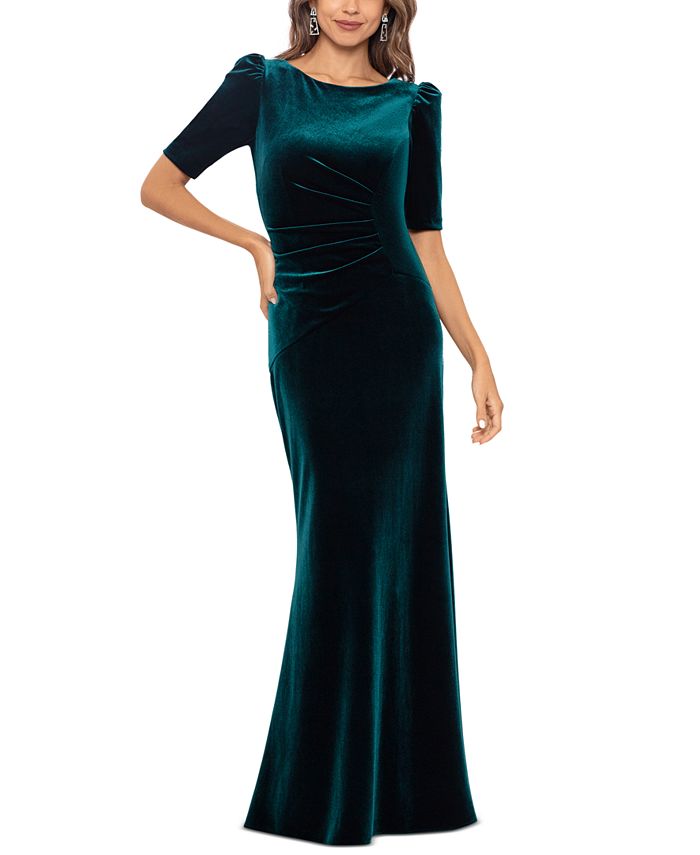 XSCAPE Women s Boat Neck Elbow Sleeve Velvet Gown Macy s