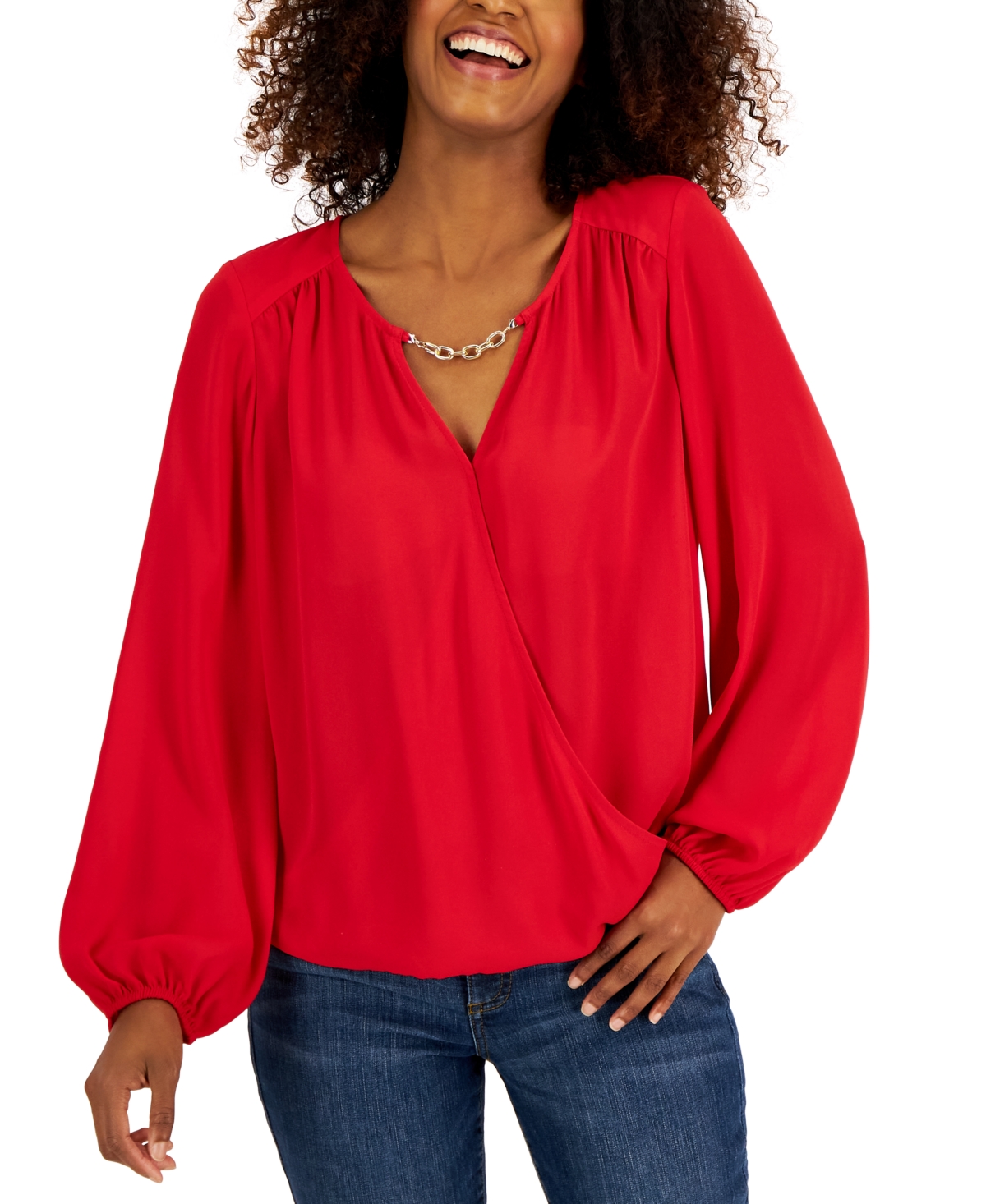 Inc International Concepts Women's Hardware-trim Surplice Blouse, Created For Macy's In Violet Orchid