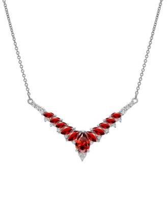 Macy's - Garnet (2-1/3 ct. t.w.) & White Topaz (3/8 ct. t.w.) V-Shape 17" Statement Necklace in Sterling Silver (Also available in Amethyst, Peridot, Blue Topaz & Citrine)