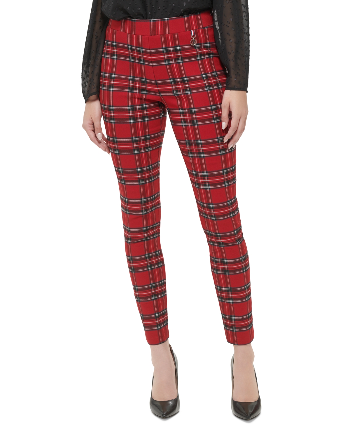 Tommy Hilfiger Women's Plaid Pull-On Mid-Rise Pants
