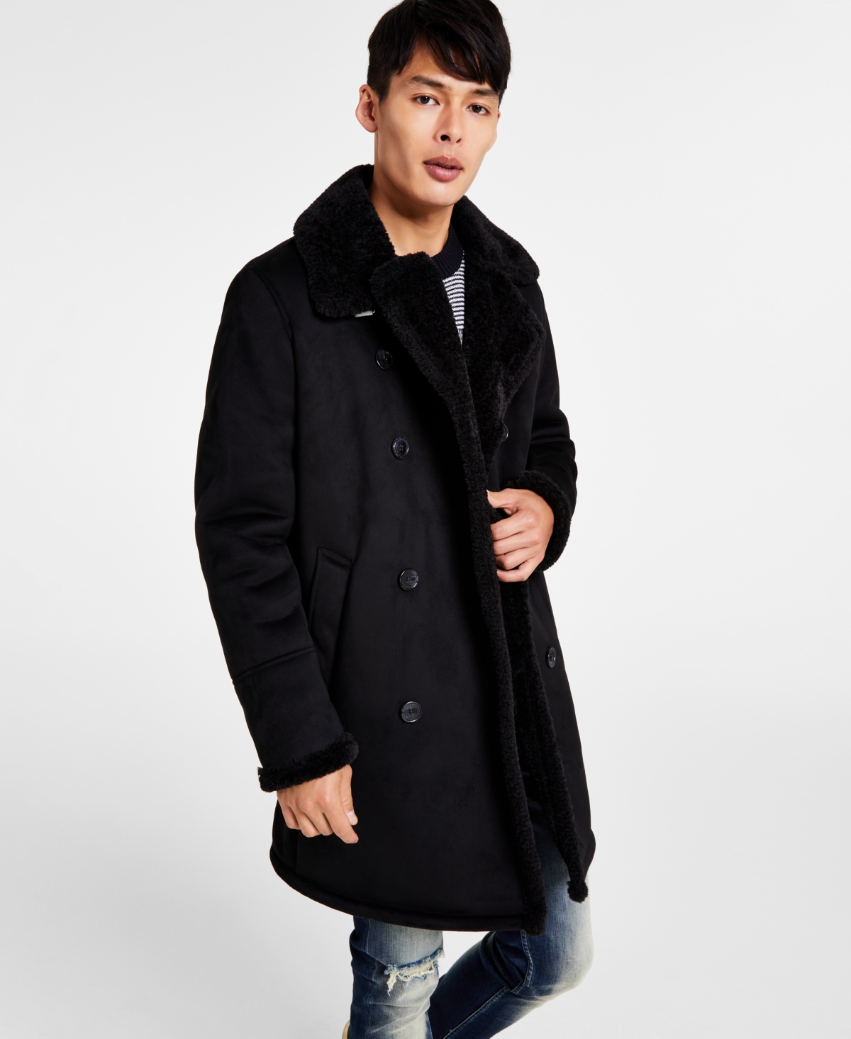 Guess Men's Faux-Shearling Overcoat