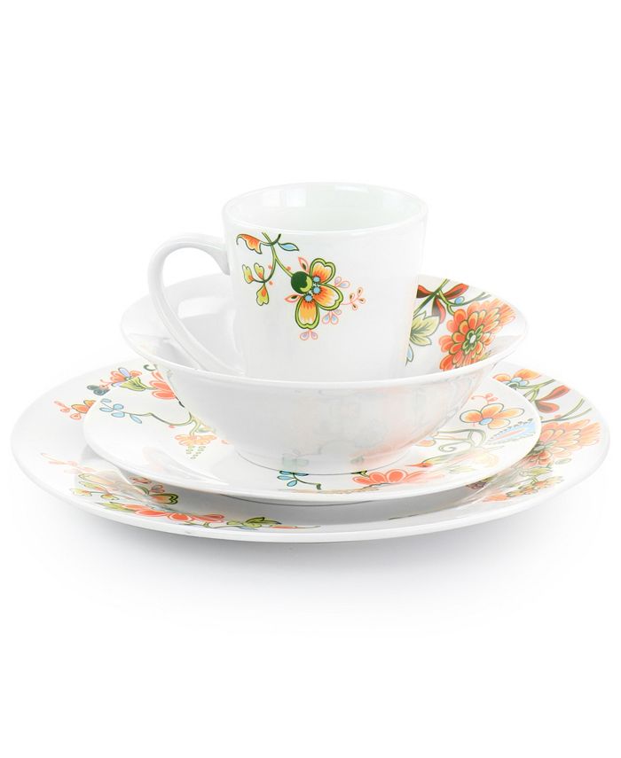 Elama Floral Zoe 16 Piece Round Porcelain Dinnerware Set, Service for 4