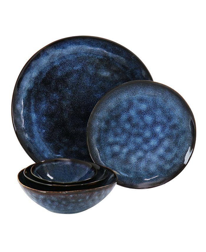 Elama Reactive Glaze Amelia 20 Piece Round Stoneware Triple Bowl