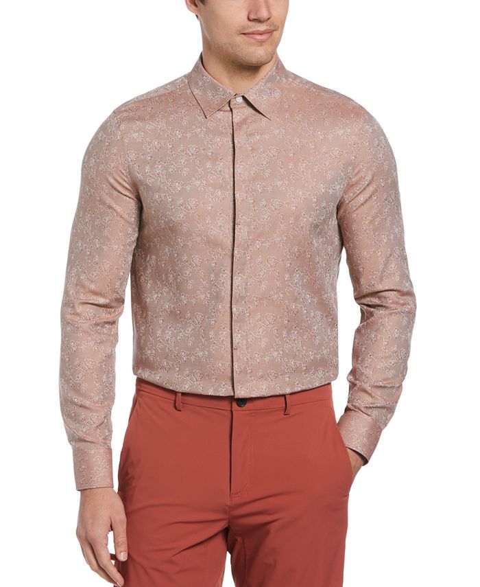 Perry Ellis Men's Floral Print Jacquard Long Sleeve Shirt