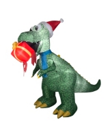 National Tree Company 9' Inflatable Tyrannosaurus Rex with Gift - Green