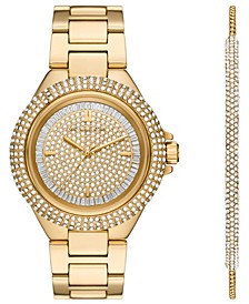 Women's Camille Three-Hand Gold-Tone Stainless Steel Bracelet Watch 43mm and Stainless Steel Bracelet Set, 2 Pieces. Created for Macy's