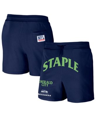Men's NFL X Staple Navy Seattle Seahawks New Age Throwback Vintage-Like Wash Fleece Short