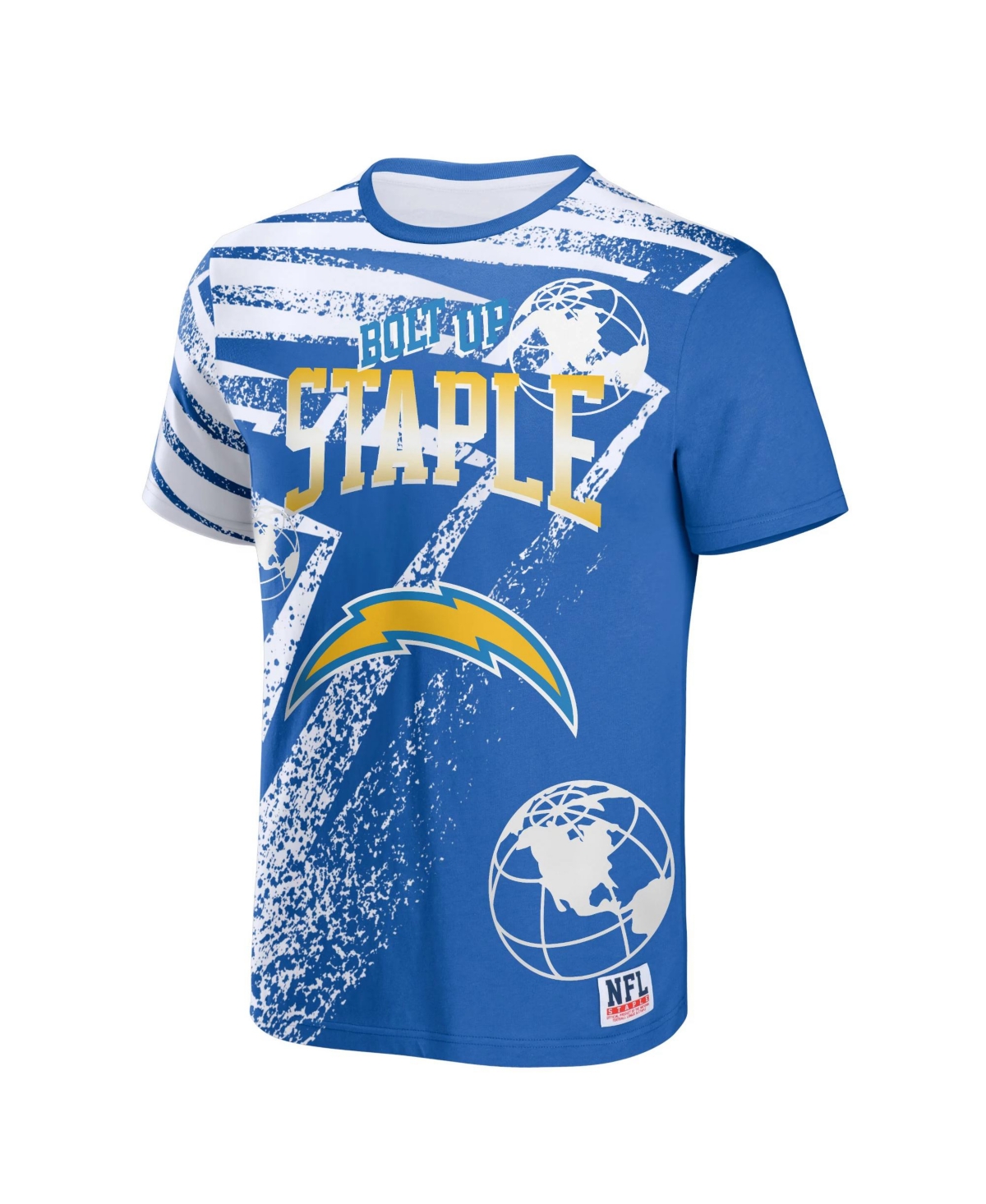 Shop Nfl Properties Men's Nfl X Staple Blue Los Angeles Chargers Team Slogan All Over Print Short Sleeve T-shirt