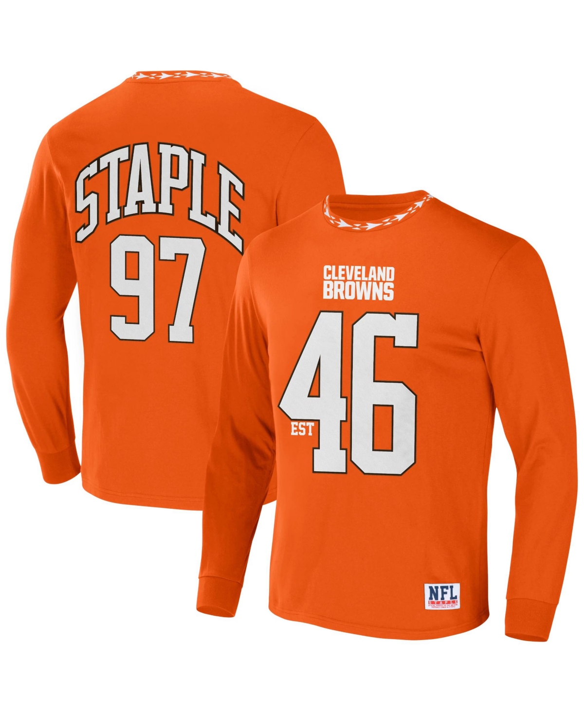 Nfl Properties Men's Nfl X Staple Orange Cleveland Browns Core Long Sleeve Jersey Style T-shirt