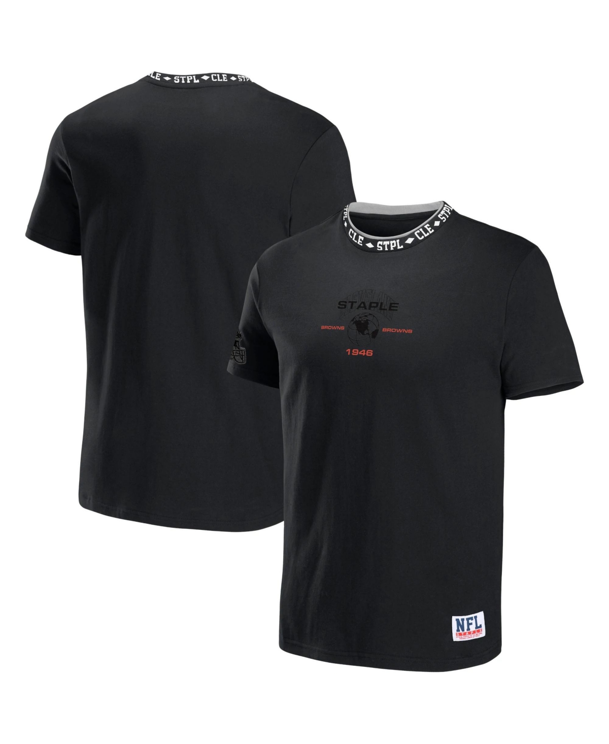 Men's Nfl X Staple Black Cleveland Browns Embroidered Fundementals Globe Short Sleeve T-shirt - Black