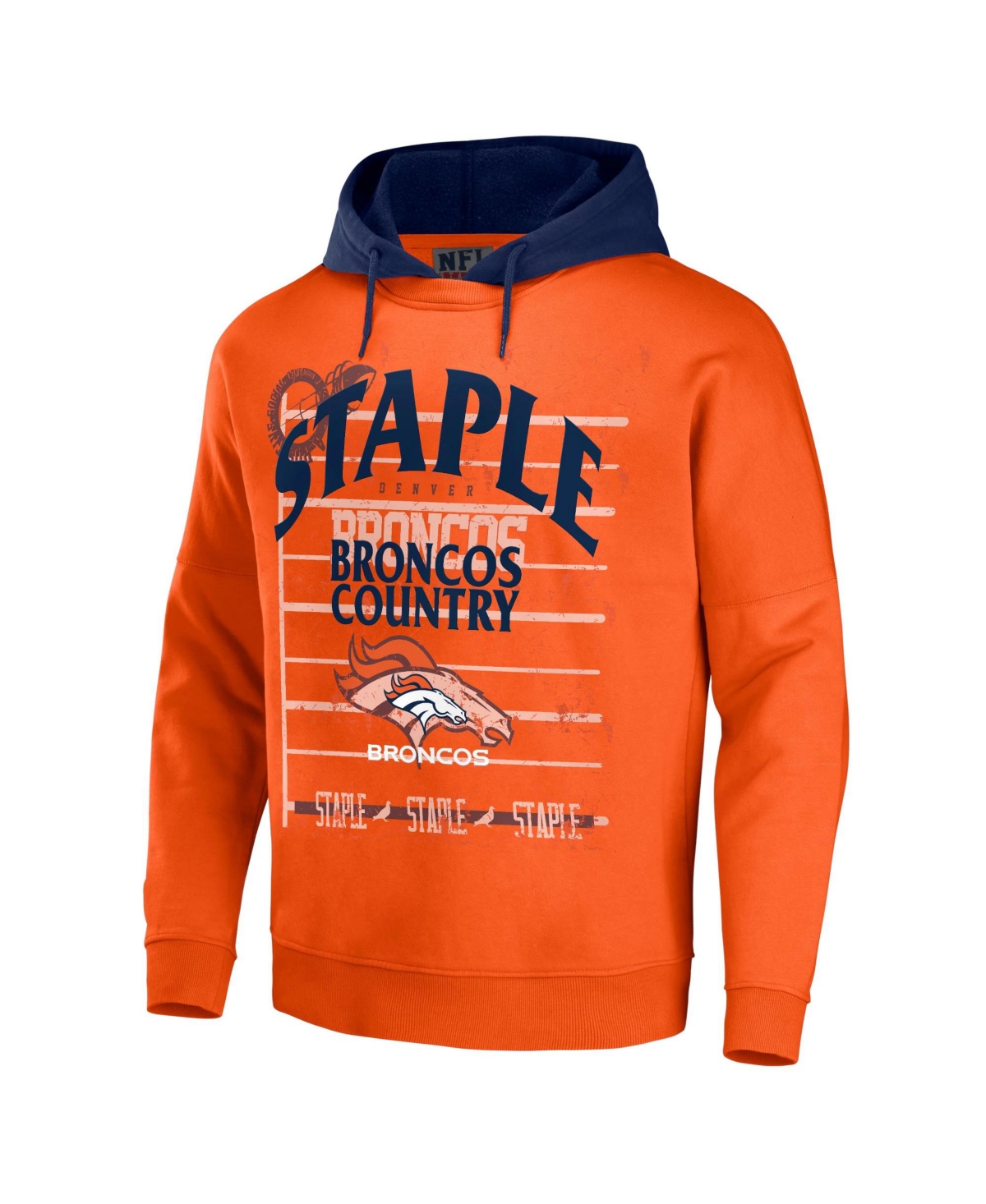 Shop Nfl Properties Men's Nfl X Staple Orange Denver Broncos Oversized Gridiron Vintage-like Wash Pullover Hoodie