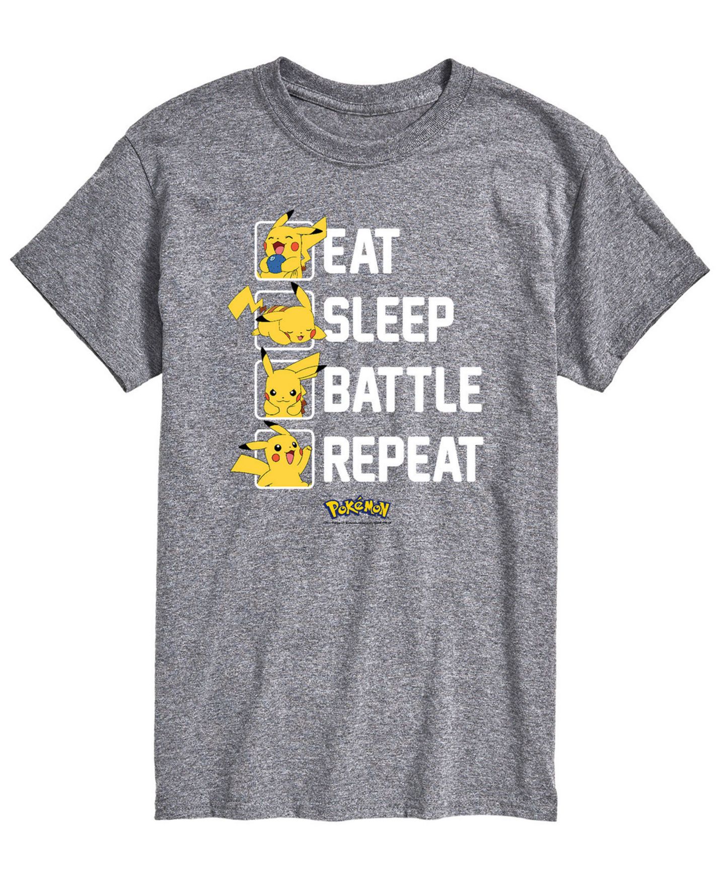 Мужская футболка AIRWAVES Pokemon Eat Sleep Battle Graphic, цвет: Серый — фото 1