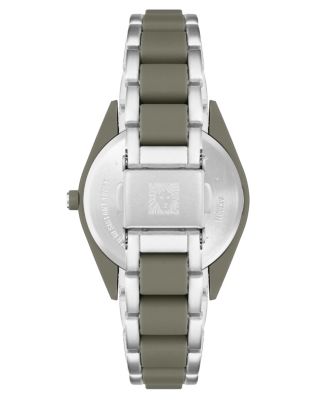 Women's Three-Hand Quartz Silver-Tone and Olive Green Solar Oceanwork Plastic Bracelet Watch, 38.5mm